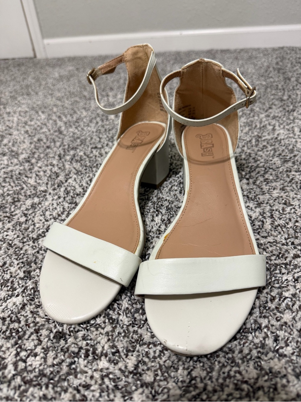 Block Heel Ankle Strap Sandals - White